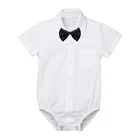Рубашка-комбинезон для маленьких мальчиков, боди, повседневная одежда, короткийдлинный рукав, лацканы, Официальный джентльменский комбинезон с черным бантом
