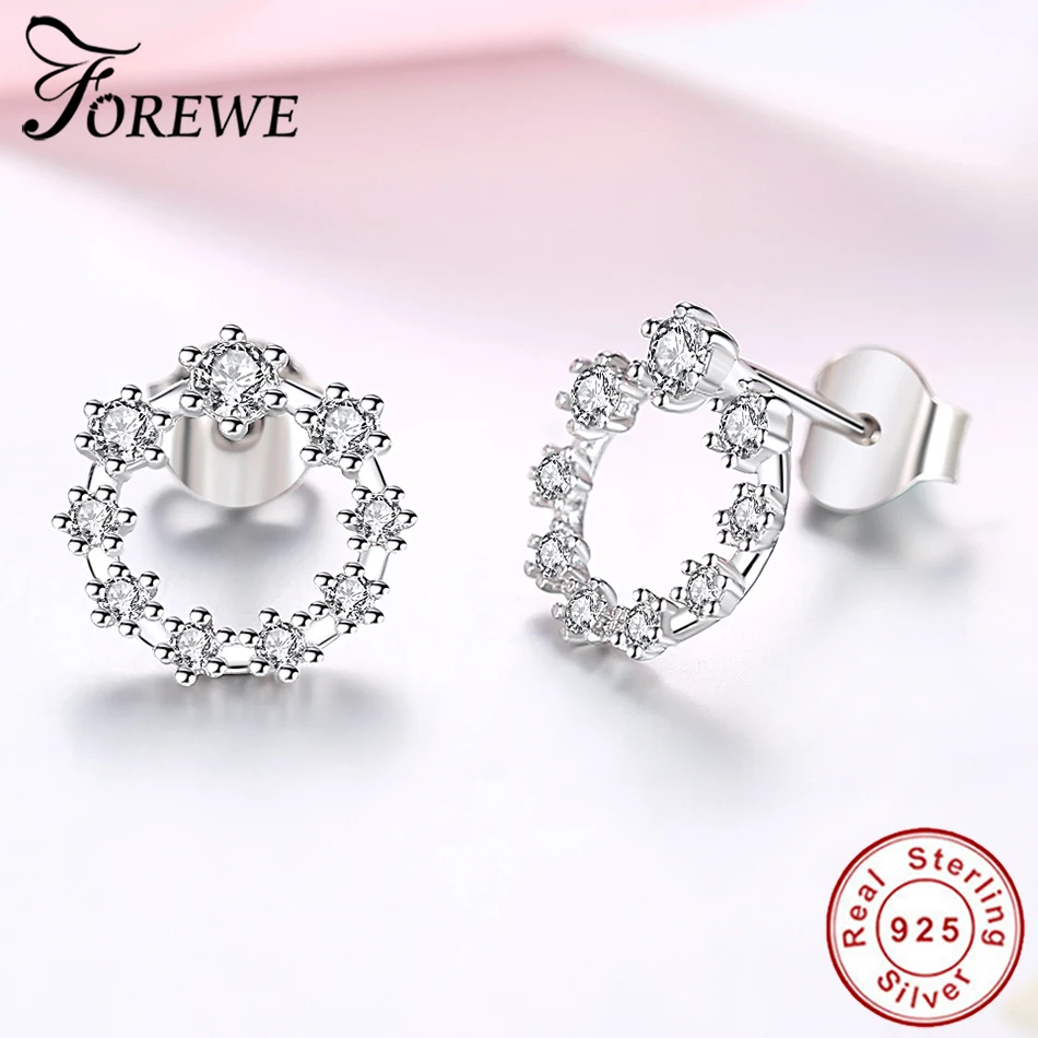 FOREWE 925 пробы серебряные серьги ювелирные изделия крошечные CZ проложить кристалл сердце серьги гвоздики подарок для женщин девочек детей леди