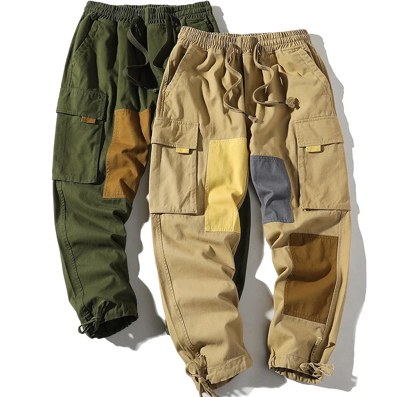 

Men's Casual Pants Contrast Overalls Spring Summer Retro Cargo Pants Color Matching Youth Slacks