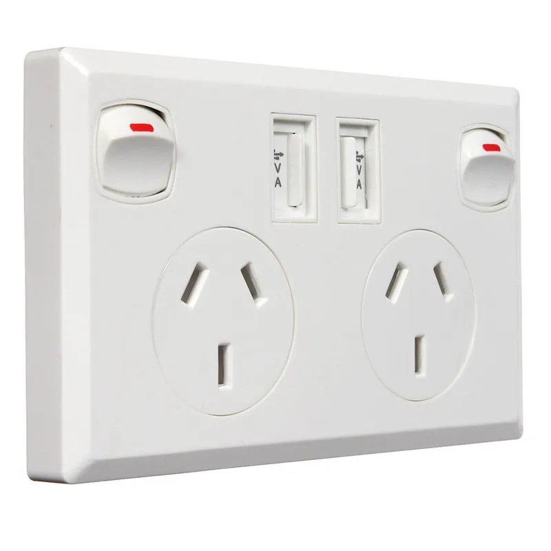 

European style double USB Australian standard socket with switch Australian standard 2.1A wall socket panel