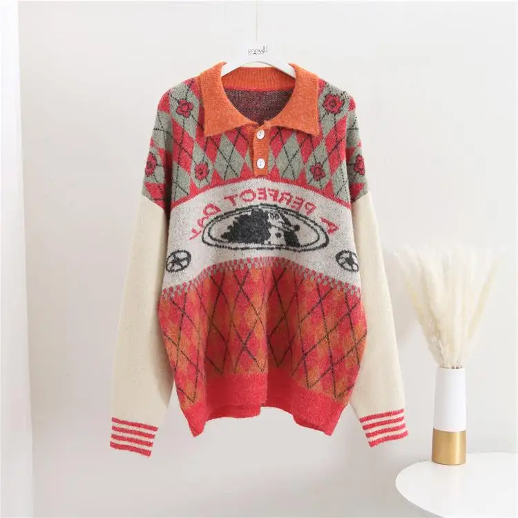 Женский трикотажный джемпер H.SA винтажный свитер с длинным рукавом и воротником