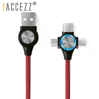 accezz 3 in 1 usb data cable led 8 pin for iphone x 8 7 xs max micro usb type c android fast charging cable for xiaomi huawei