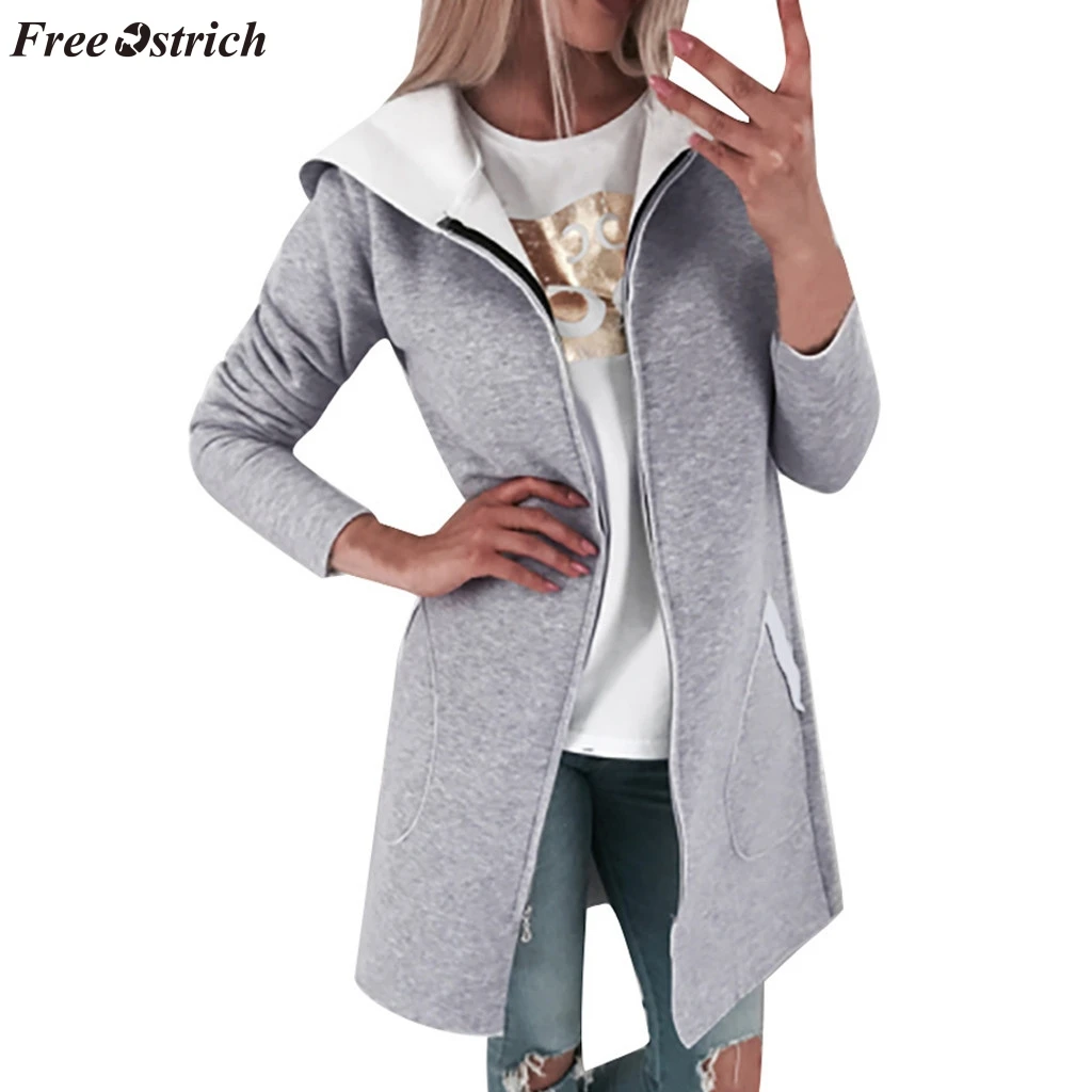 Бесплатная Страусиная модная женская Повседневная Толстовка куртка однотонная
