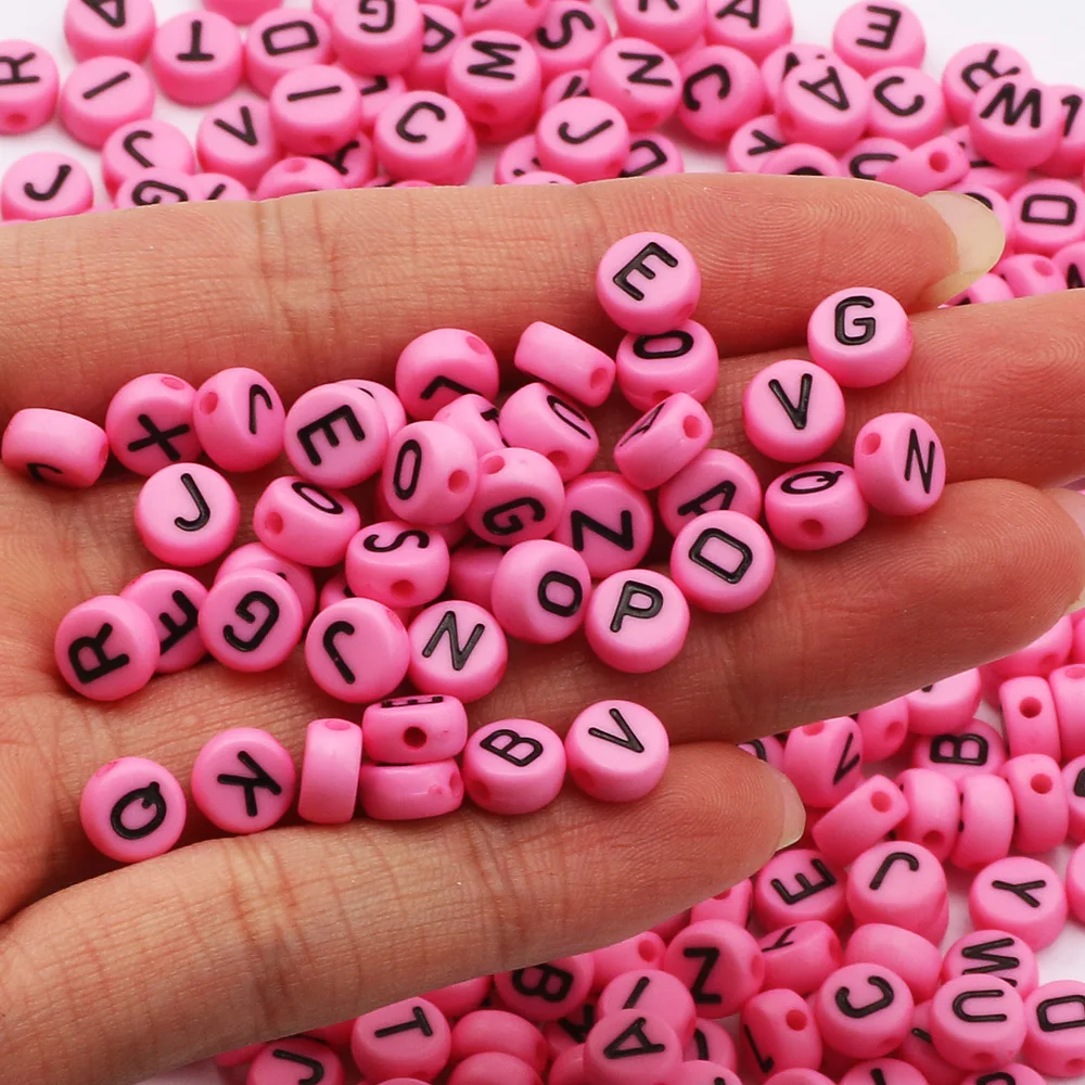 

4x7mm Black Letter Acrylic Beads Pink Round Flat Loose Spacer Alphabet Beads For Jewelry Making Diy Bracelets Necklaces Earrings
