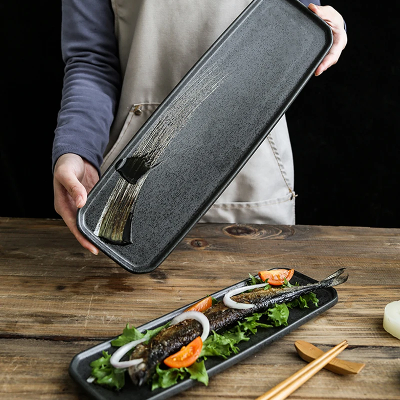 

Japanese retro distressed hand-painted ceramic sushi plate sashimi plate cold cuts set plate long plate household dish plate din
