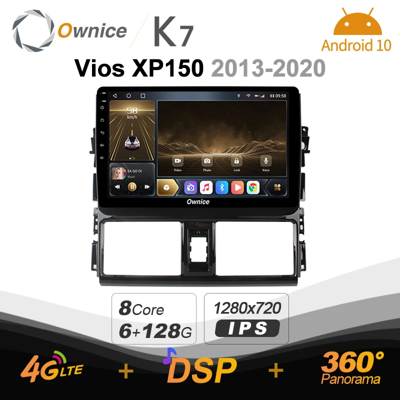 

Автомагнитола Ownice K7 на Android 10 для Toyota Vios XA1050 2013 - 2020 с поддержкой фронтальной камеры, 4G LTE 360, 2DIN, 6 ГБ + 128 ГБ