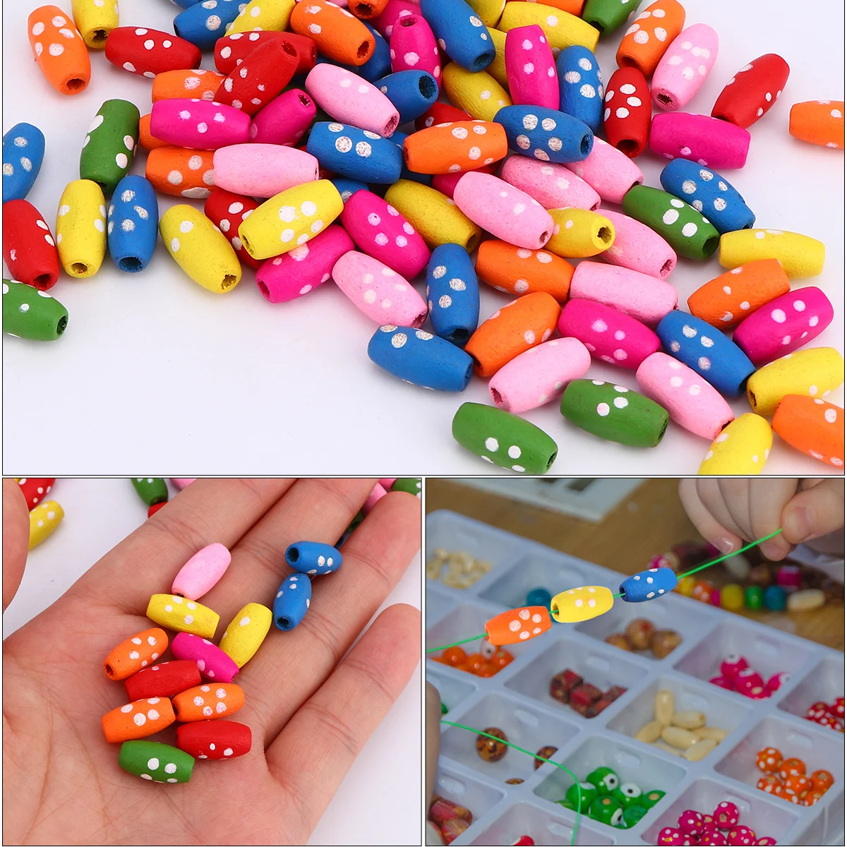 100pcs Colorful Wooden Jewelry Beads Kids DIY Making Accessories Multicolor Spacer Bead For Craft | Дом и сад