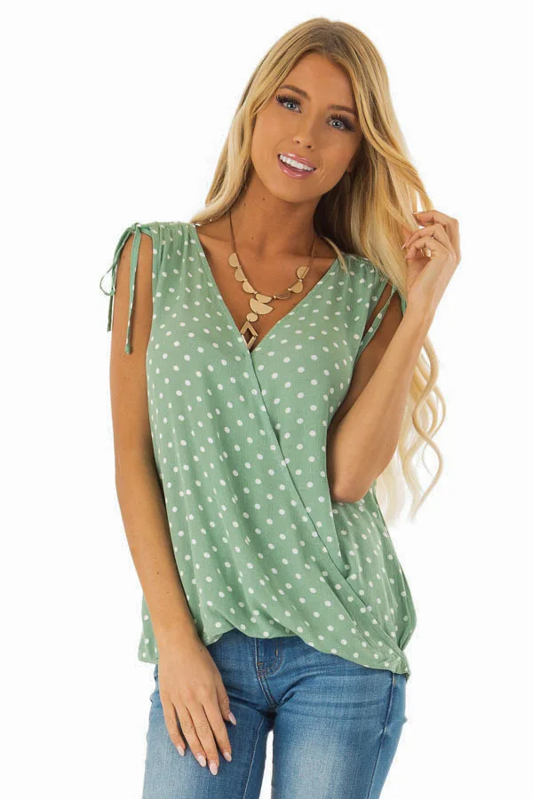 

Good quality popular Amazon express dot print sleeveless vest cross sexy lace up V-neck top