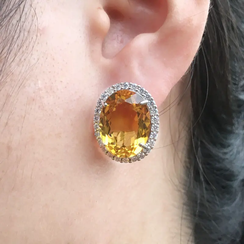 Женские серьги с цитрином CSJ благородные из стерлингового серебра 925 пробы 12*16 мм