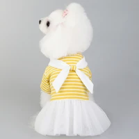 white bow tie gauze skirt dog stripe yellow dress 2021 new pet clothes in spring and summer small dogs for chihuahua teddy poodl