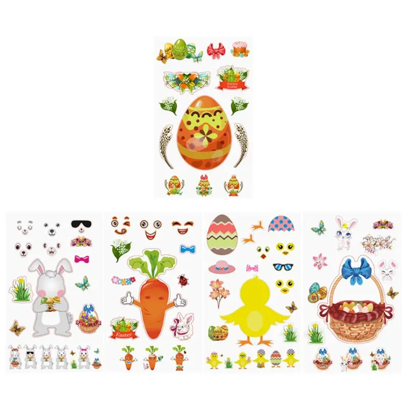 10 листов Kawaii пасхальные наклейки татуировки яйца кролик Декор милые детские