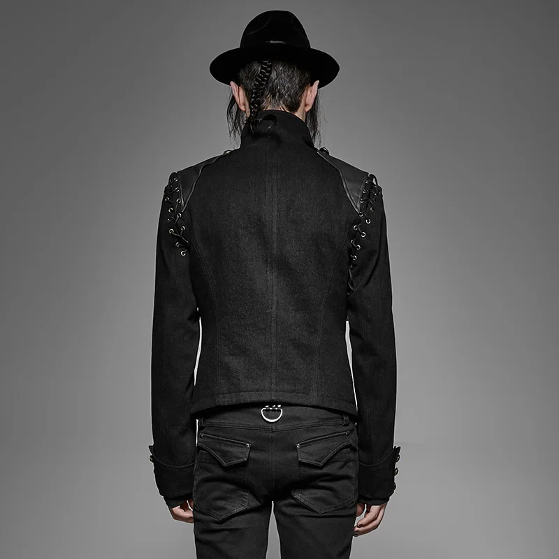 Панк RAVE стимпанк военная форма Мужская короткая куртка черная Прочная Джинсовая