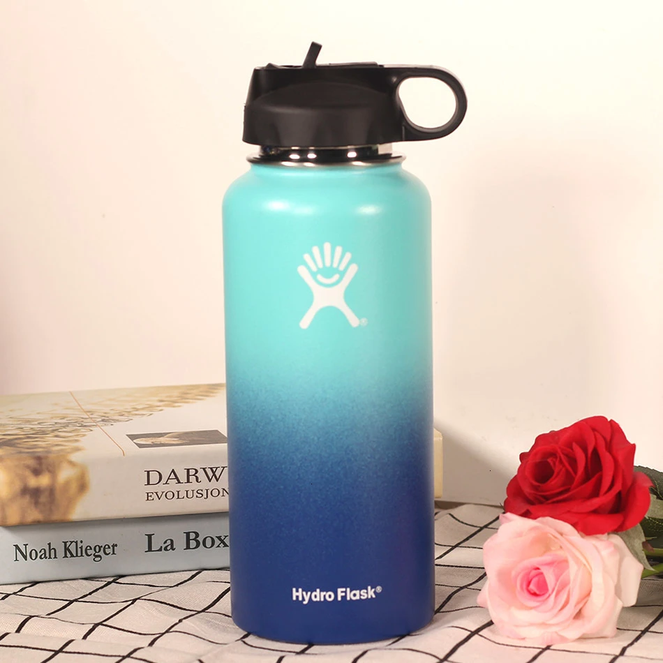 Light dark blue Бутылка для воды из нержавеющей стали, бутылка для воды с вакуумной изоляцией, портативная термобутылка для путешествий с широким горлом, 18 унций - Цвет: Light dark blue