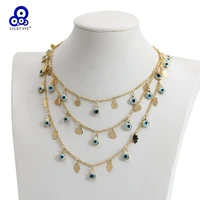 lucky eye fatima hand heart round choker necklace turkish evil eye tassel necklace for women girls men fashion jewelry be494