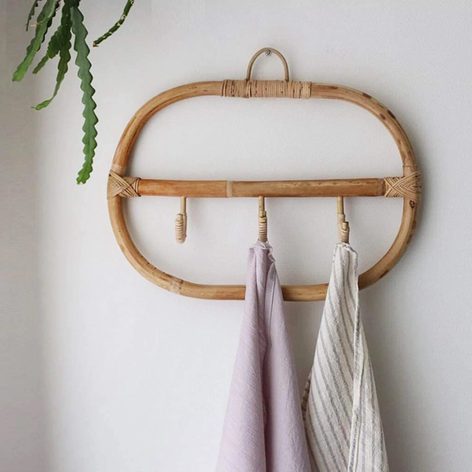 

Nordic Vintage Rattan Wall Hooks Wooden Clothes Hat Hanging Hook Rack Crochet Hanger For Home Hotel Dorm Decor Clothes Organizer