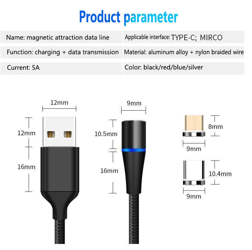 3A светодиодный магнитный Кабель с разъемом Micro USB Type C кабель быстрой зарядки