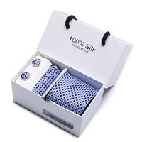 2021 new design fashion luxurious 7 5 cm sky blue silk tie hanky cufflink set necktie box gift for wedding birthday party