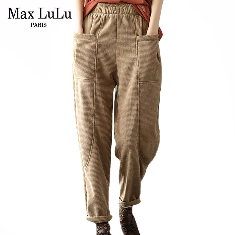 

Max LuLu 2021 зимние женские свободные повседневные однотонные дизайнерские шаровары в Корейском стиле женские винтажные меховые эластичные бр...