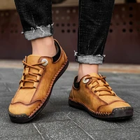 men shoes fashion soft leather breathable rubber sole lace up flat casual shoes handmade walking driving shoes large size 38 47