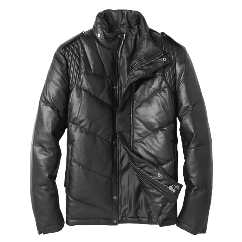 Кожаная мужская куртка из натуральной кожи Утепленная зимняя овчины на утином