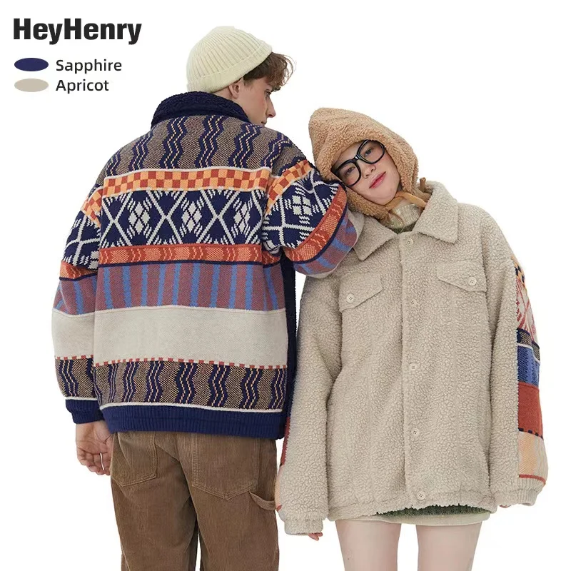 

Trend lamb wool couple coat winter warm cotton jacket male lapel fashionable top girls instagram