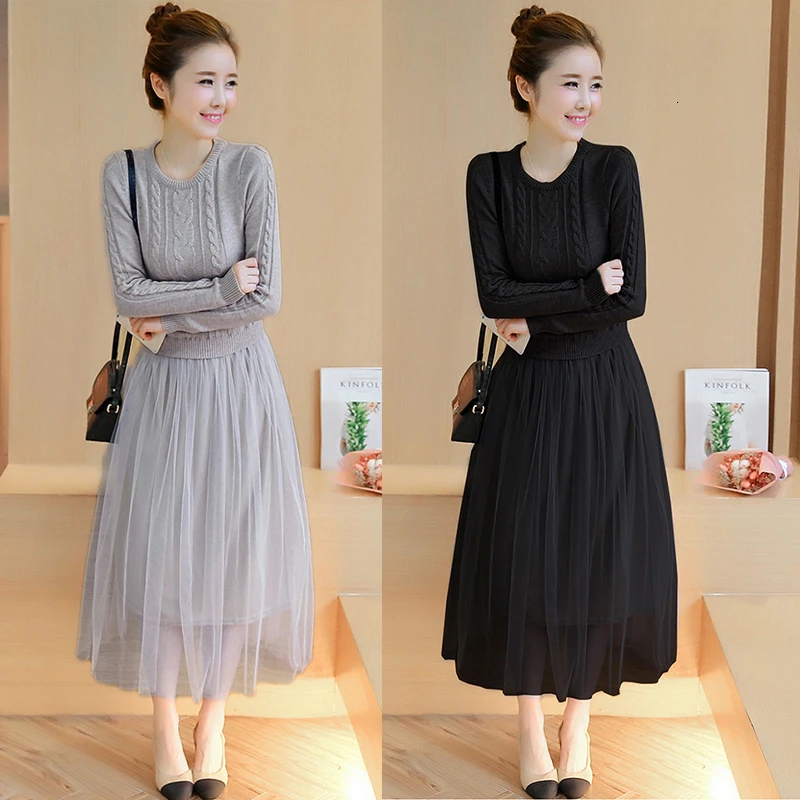 Женское вязаное платье-свитер с длинным рукавом Элегантное повседневное и