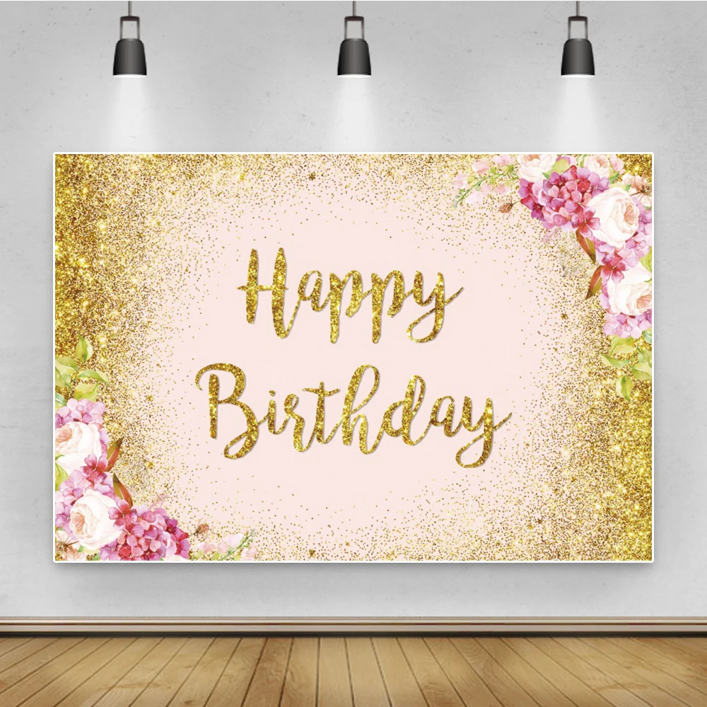 

Фон для фотосъемки Laeacco в горошек с золотыми блестками и цветами для вечеринки в честь Дня Рождения Ребенка