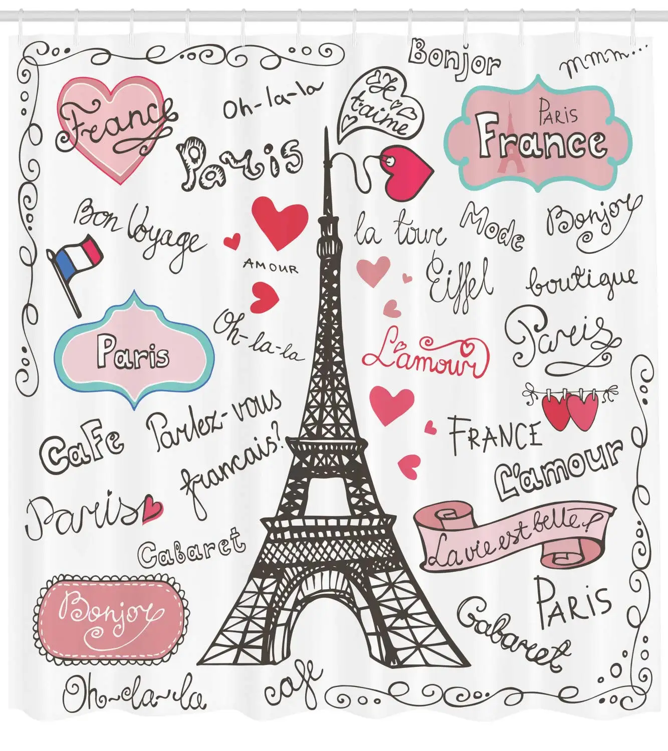 Душевая занавеска С Эйфелевой башней декоративный Рисунок в виде букв Парижа