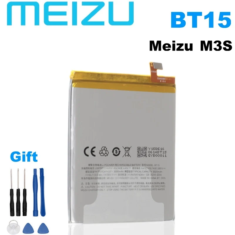 MEIZU 100% оригинальный BT15 3020 мАч фотоаккумулятор для смартфона Meizu M3s сменный