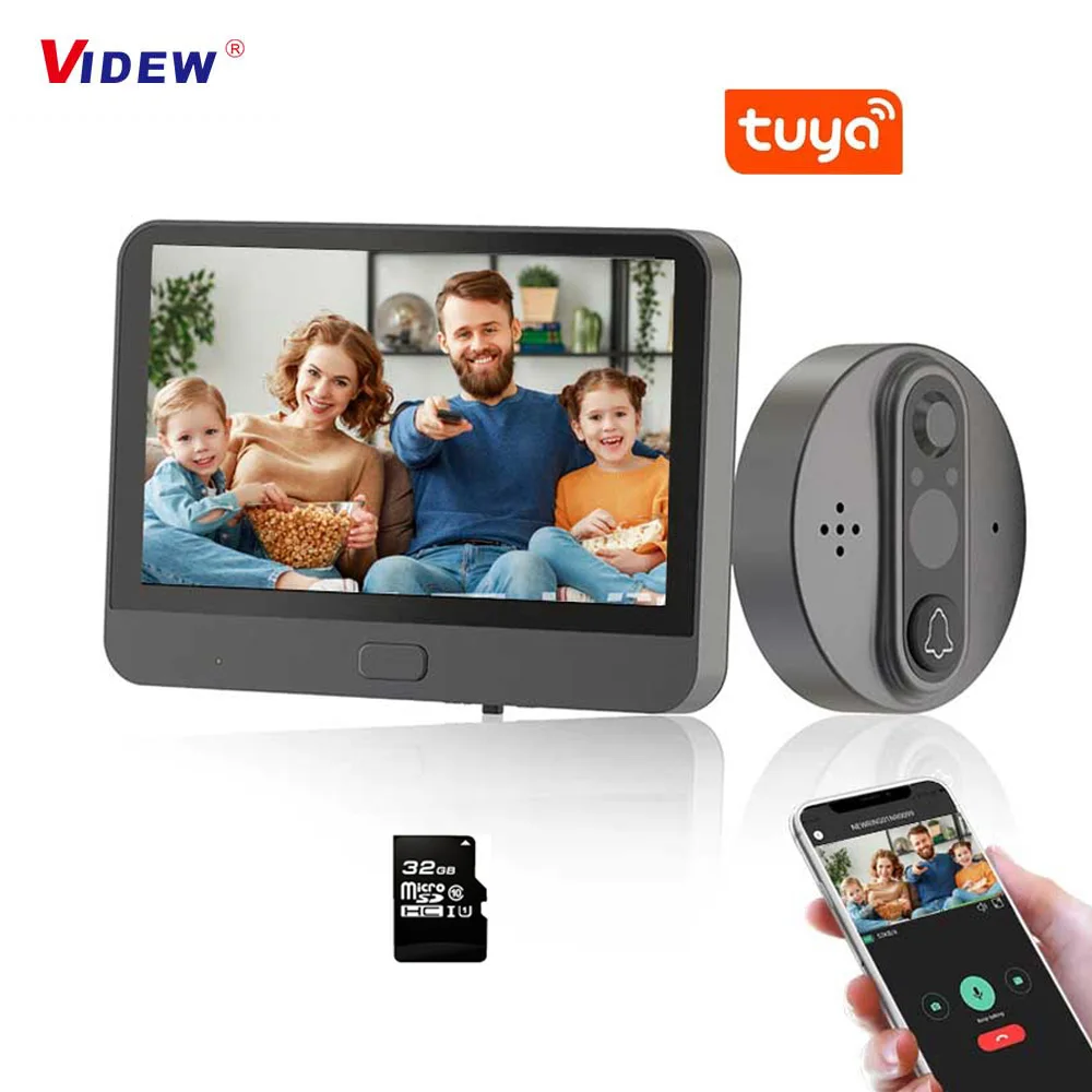 

VIDEW WiFi Video Door Peephole Camera Doorbell Viewer with LCD Monitor Night Vision Tuya APP Control for Apartment Home Security