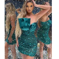green sequin evening dresses 2021 women luxury sparkle strapless mermaid prom gowns sexy chic satin party dress robes de soir%c3%a9e