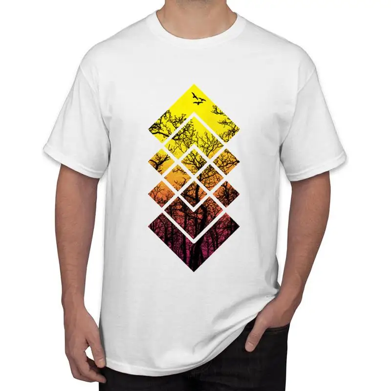

FPACE Newest Geometric Design 2021 Men's Fashion Sunset Vibes Print T-Shirt Hipster Tops Short Sleeve O-Neck Tee