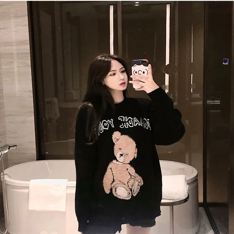 

2020 New Style Cartoon Bear Sweater Loose Outer Wear Pullover Laziness Autumn And Winter Women's