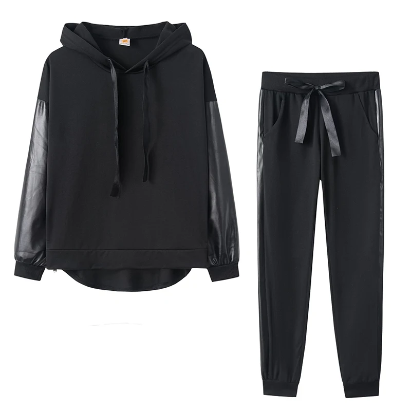

2020 Fashion Splicing Hooded Sweatshirt Pants Tracksuit Women Sport Suit Long Sleeve Pullover OutfitsTwo piece set Clothing