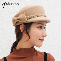 fibonacci new hats for women 100 wool fedoras hat charming banquet headdress cap elegant female bow berets caps pillbox hat
