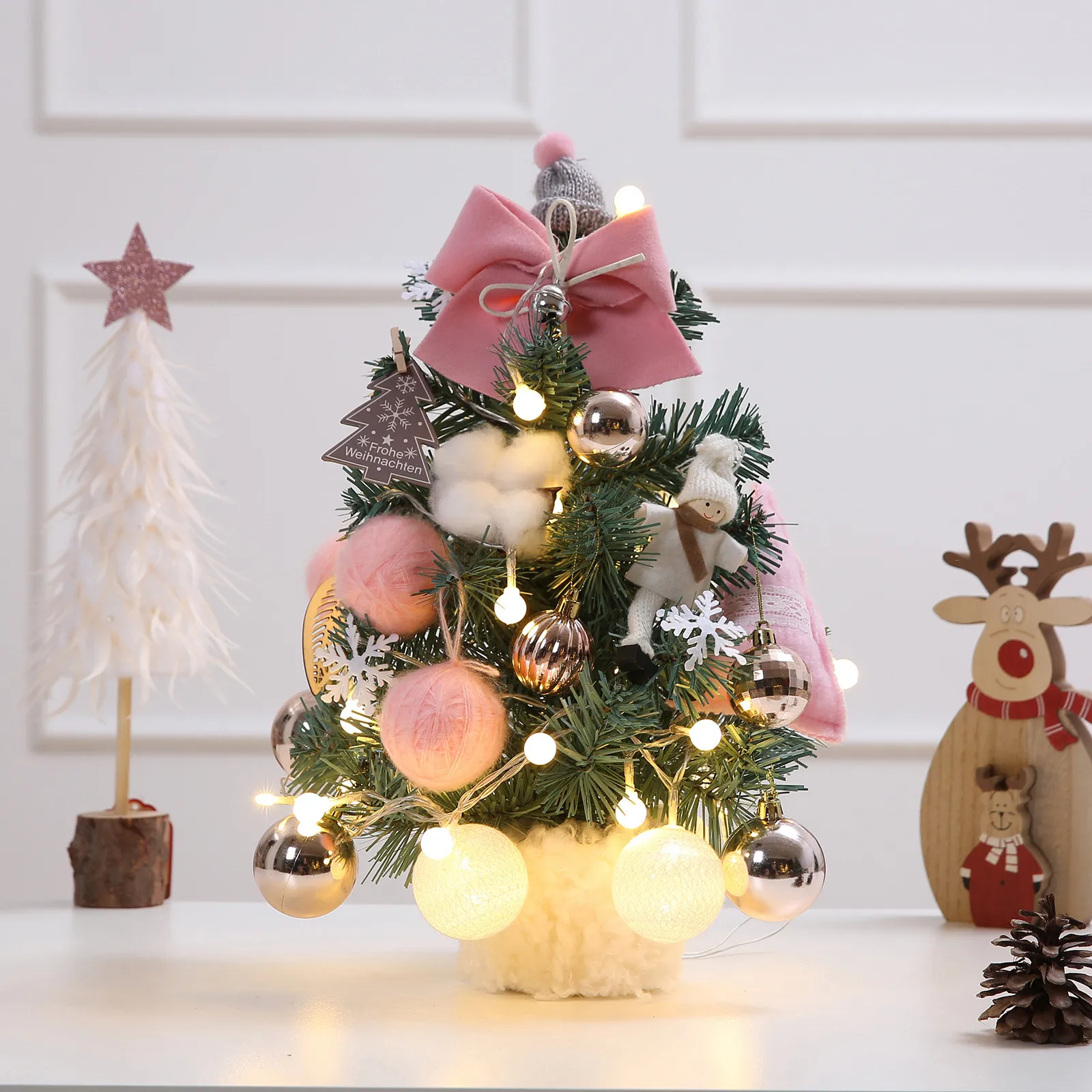 

Настольные мини-украшения для рождественской елки со светодиодной подсветкой, Рождественское украшение, новогодний подарок, Мини Рождественская елка