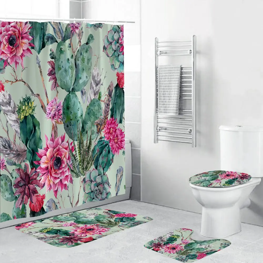 Набор для ванной Dafield с занавеской душа и ковриками набор декоративными цветами