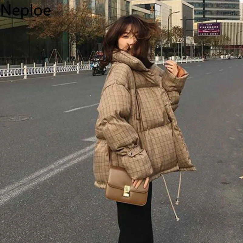 Neploe клетчатое хлопковое пальто для женщин, зимнее корейское свободное мягкое короткое пальто, простая повседневная куртка, толстые парки, новинка, Casaco 46690