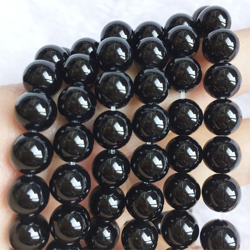 AAAAA натуральные бусины из черного агата для изготовления ювелирных изделий