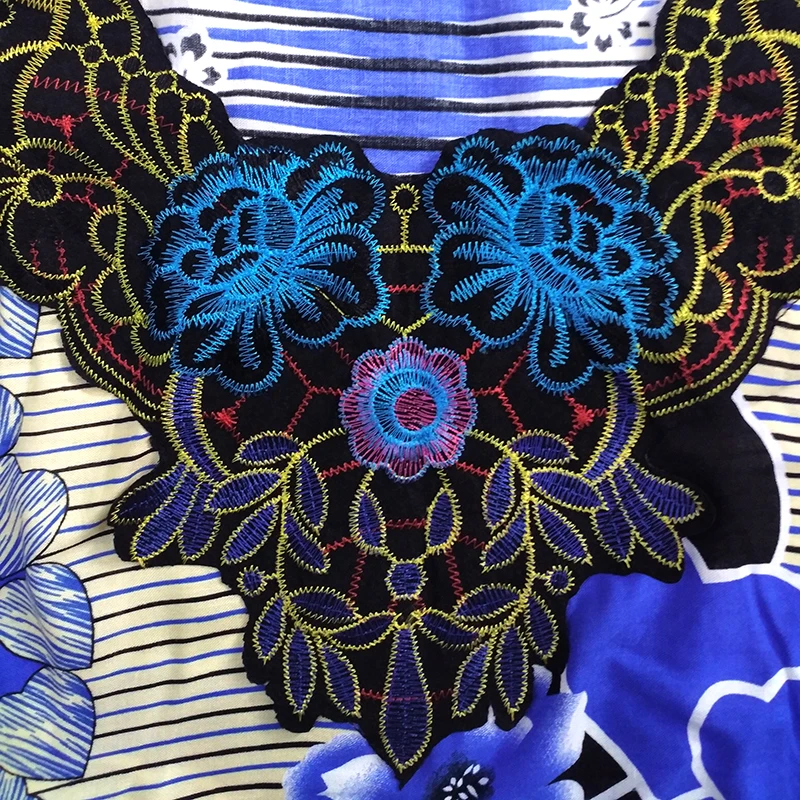 Африканское Дашики Dashikiage 2019 Анкара в форме сердца с цветочной аппликацией синее