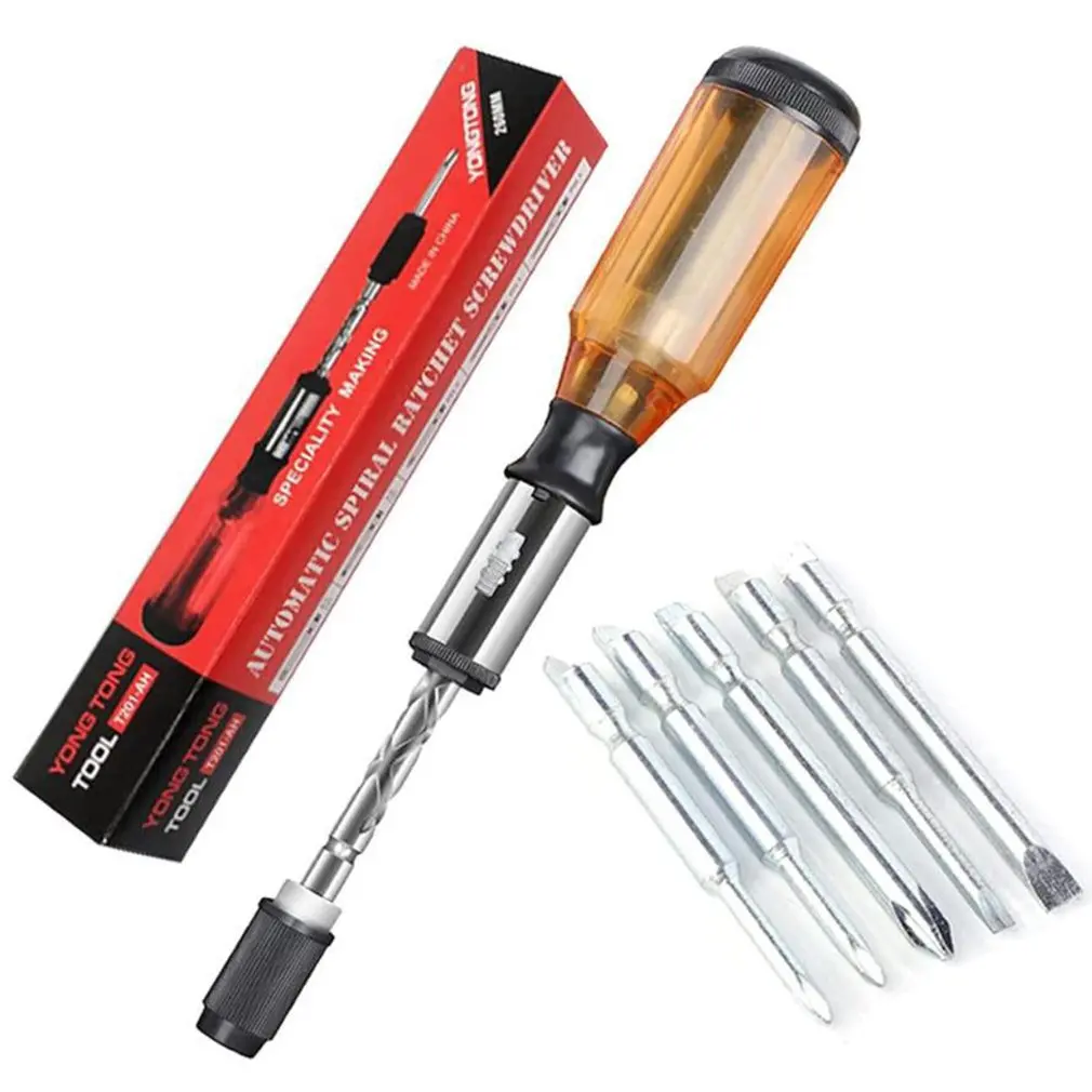 

5-in-1 Push-pull Ratchet Screwdriver With Plastic Handle Self-locking Semi-automatic Wrist Comfortable Manual Hardware Tools