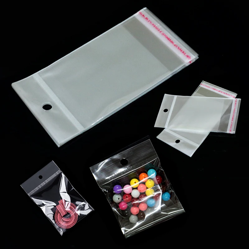 100pcs 50pcs Self Sealing Plastic Bags Transparent Small Poly OPP Jewelry Gift Packing Self Adhesive Candy Packaging Hanging Bag