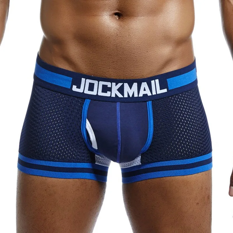 

Jockmail Sexy Men Underwear Boxers Shorts Mesh Cuecas Hollow Boxer Underpants U Convex Pouch Elastic hombre slips Trunks Panties