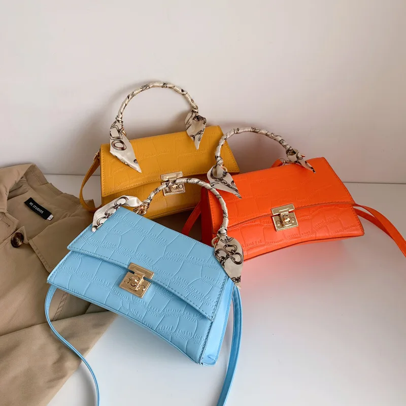 Женские маленькие квадратные сумки с короткими ручками оранжевая сумка