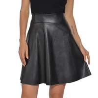 womens short black skirt faux leather sexy elastic waist new fashion autumn feminine party club above knee lady skirt