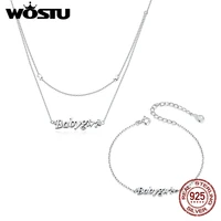 wostu new 925 sterling silver baby girl bracelet necklace for women simple fine silver jewelry set gift xcs327