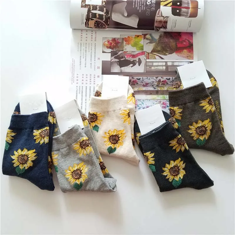 Creative Art Harajuku Japanese Funny Socks High Quality Korean Style Women Sunflower Short Socks Cute Fashion Cotton Tide Sox