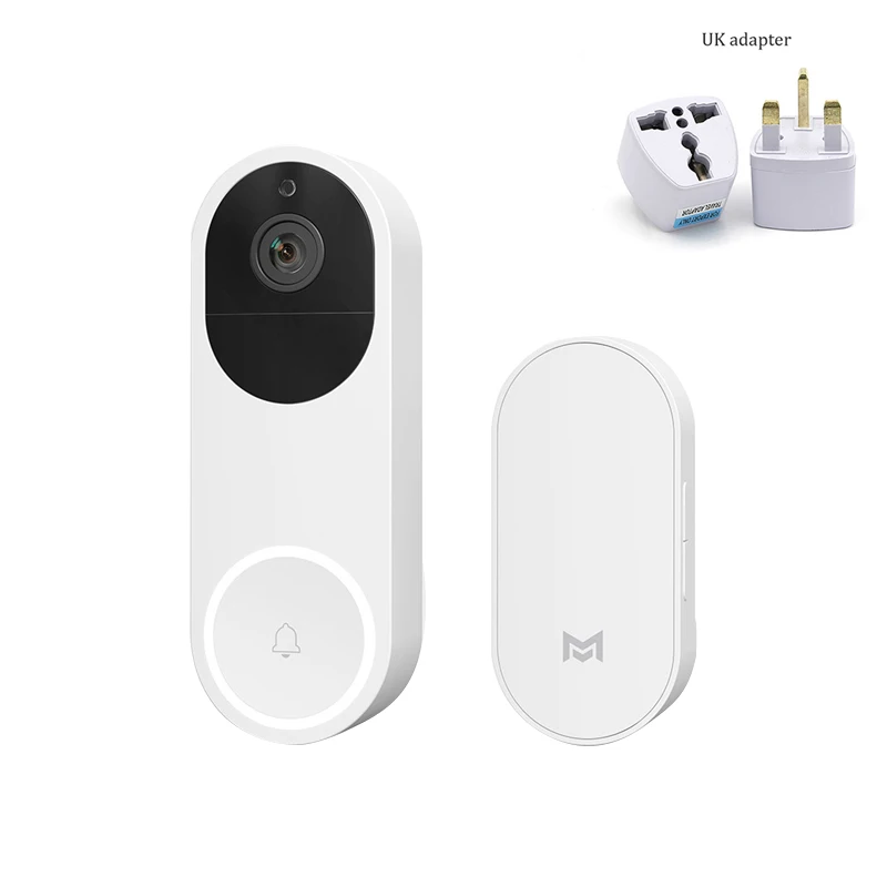 Add UK Adapter Xiaomi Xiaomo AI распознавание лица 1080P ИК ночного видения видео дверной звонок Обнаружение движения SMS Push домофон - Цвет: Add UK Adapter