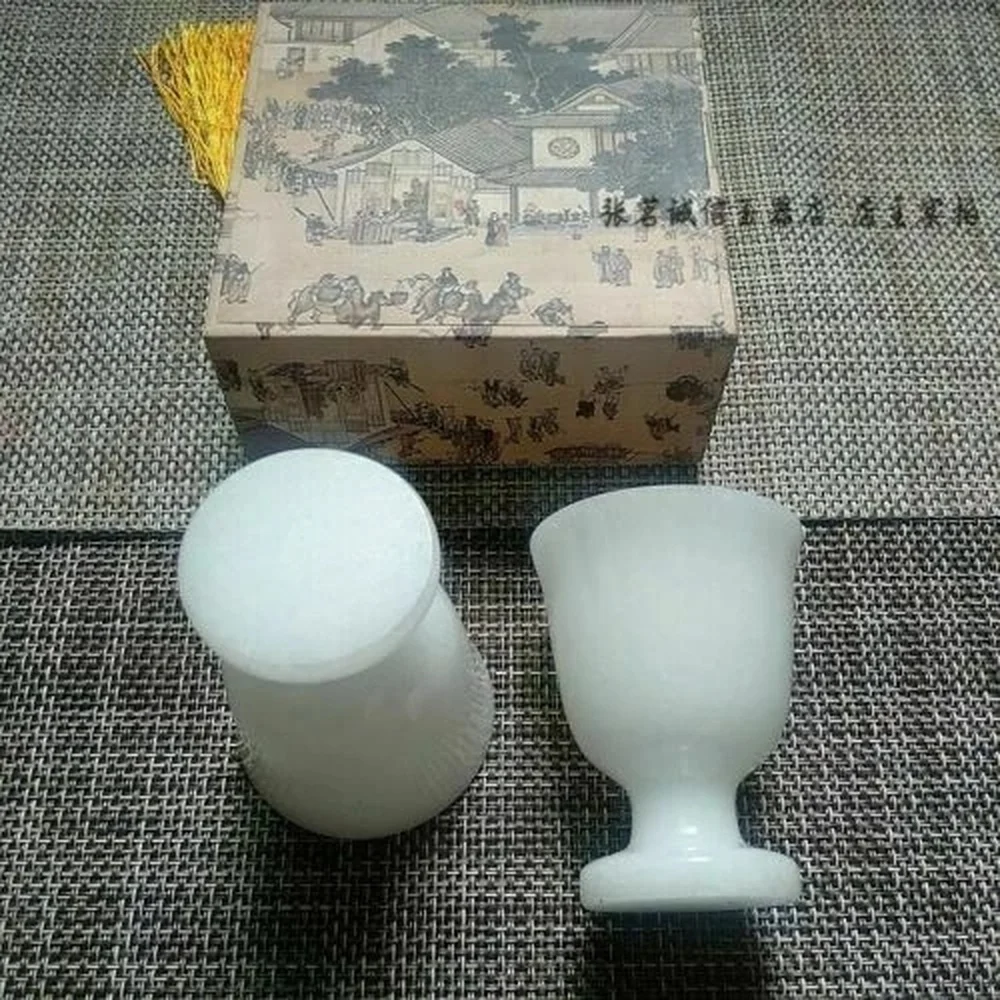 Китай ручная работа Нефритовая резьба натуральный белый нефритовый бокал для