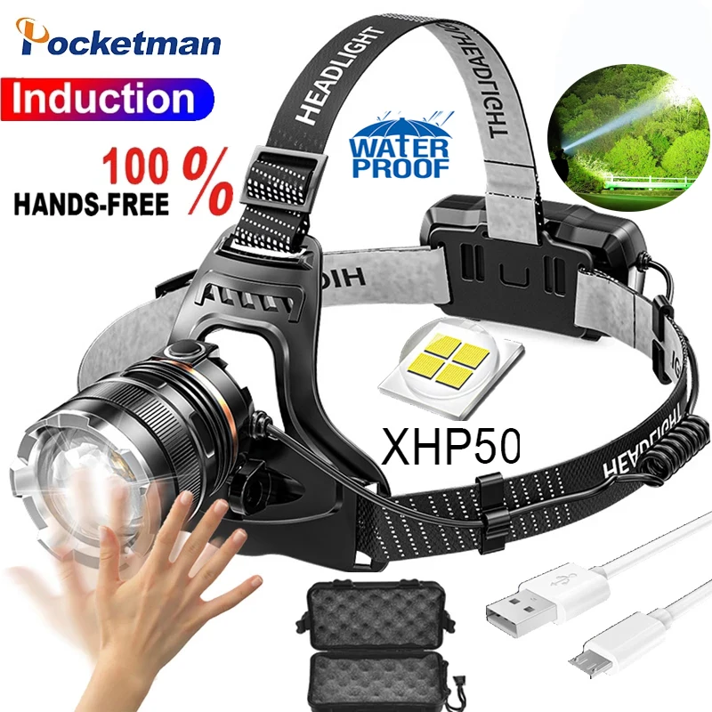 Налобный фонарь XHP 50 светодиодный одов водонепроницаемый перезаряжаемый с